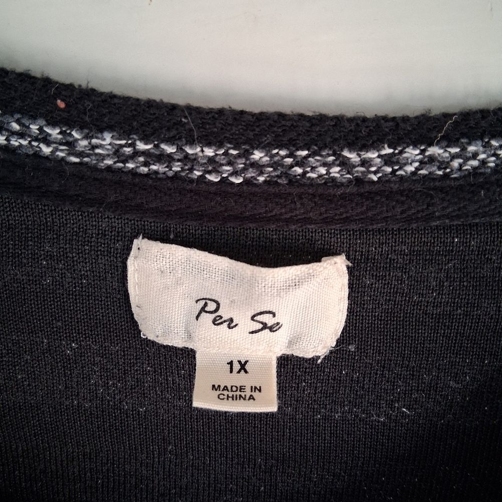 Per Se Black with Gray Marled Stripes Tunic Top with Zipper Details Size 1X - Picture 7 of 13